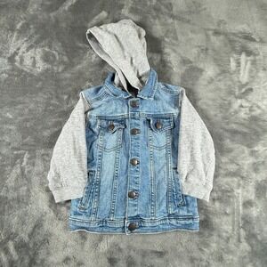 Wonder Nation Denim & Fleece Jacket Unisex Size 3T Cloth Sleeves Removeable Hood